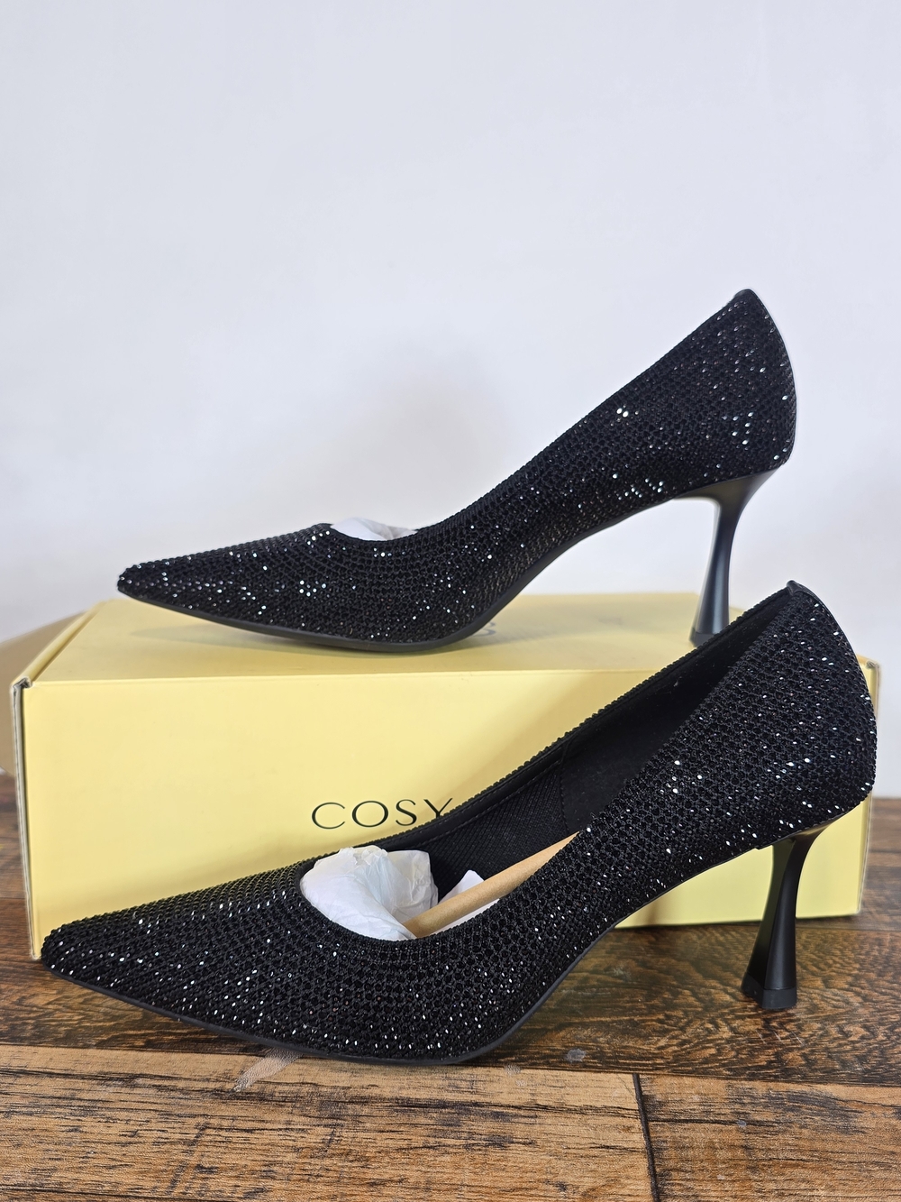 Cosy Island Black Glitter Pointed Toe Heels Size 7.5
